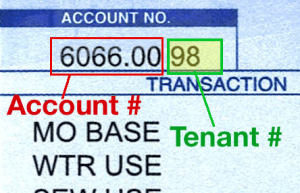 View section of water bill with account and tenant numbers