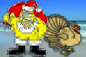 Thanksgiving events Santa Sandy art with Turkey cartoon art