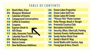 Ocean Lakes spring newsletter table of content
